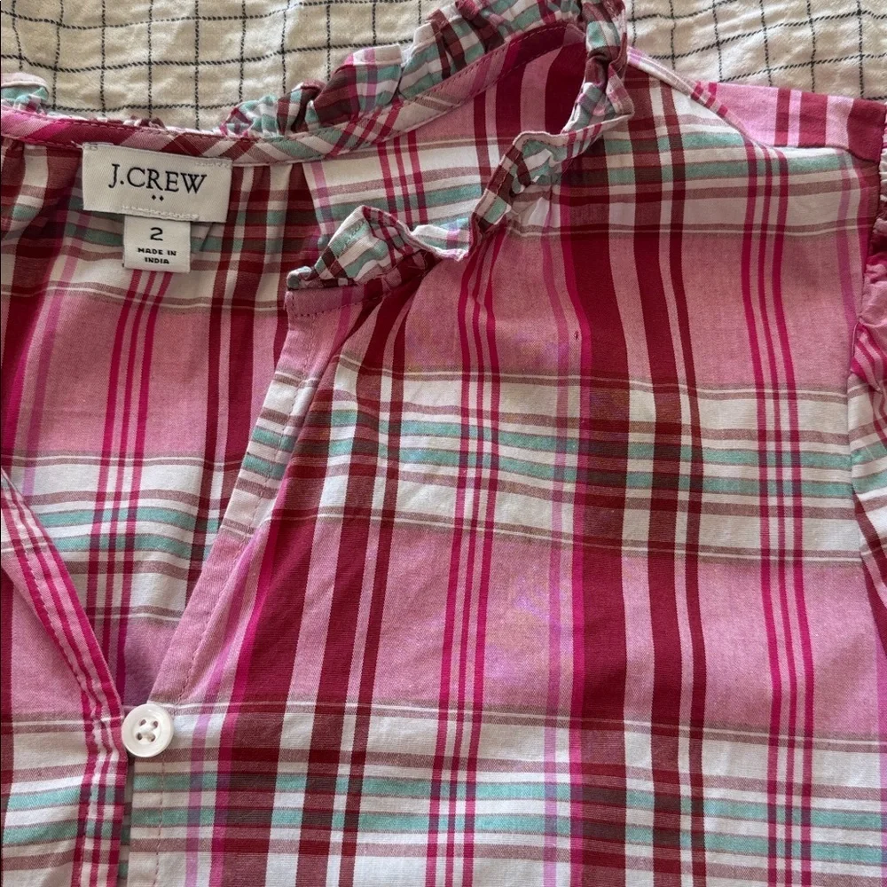 J. Crew Pink Plaid Mini Long Sleeve Drews w Ruffle Trim - Picture 8 of 8